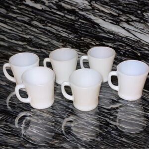 🏡6 Fire King Antique D-Handle Milk Glass White Coffee Mug Set